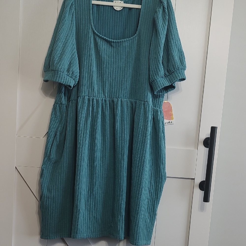 ARULA Green Ribbed Ruched Mini Dress